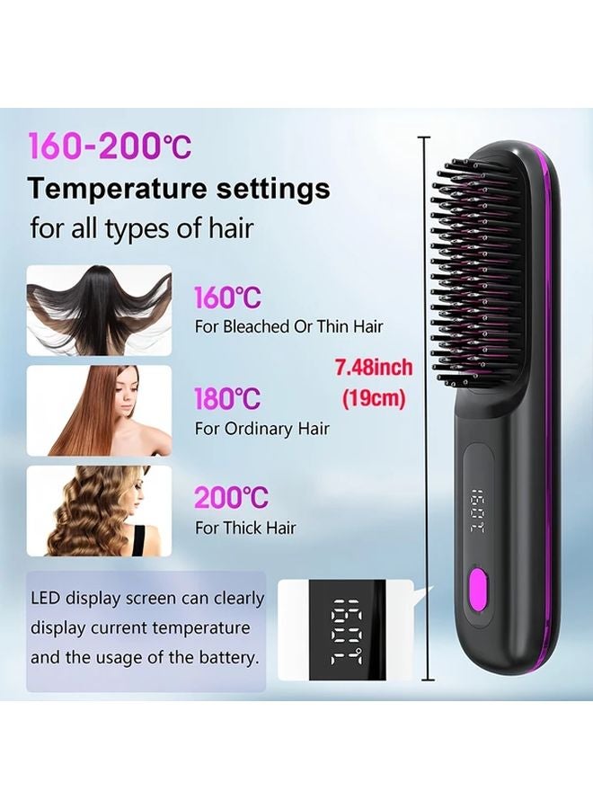Black Cordless Hair Straightener Brush Rapid Heating USB Rechargeable Lightweight Anti Scald - Image 2
